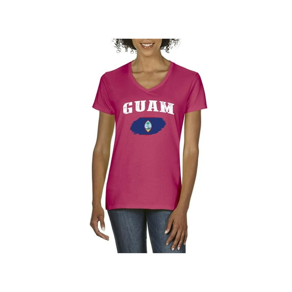Women's T-Shirt V-Neck Short Sleeve - Guam Flag
