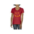 thumbnail image 1 of Women's T-Shirt V-Neck Short Sleeve - Halloween Costume Pumpkin Face, 1 of 5