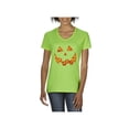 thumbnail image 1 of Women's T-Shirt V-Neck Short Sleeve - Halloween Costume Pumpkin Face, 1 of 5