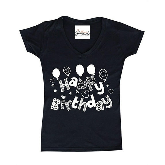 Women's T-Shirt V-Neck Short Sleeve - Happy Birthday
