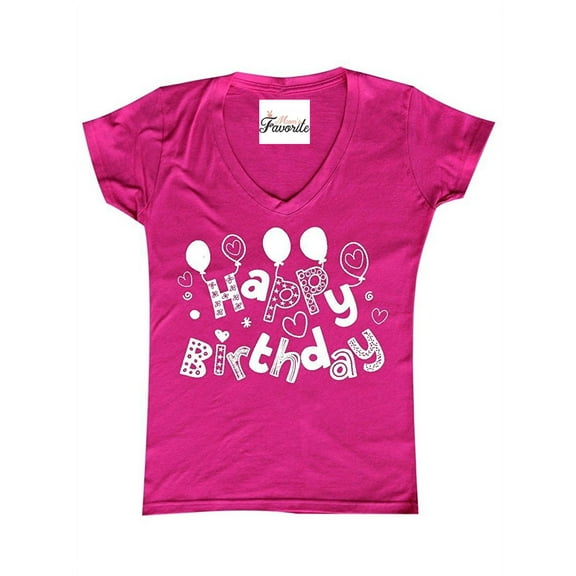 Women's T-Shirt V-Neck Short Sleeve - Happy Birthday