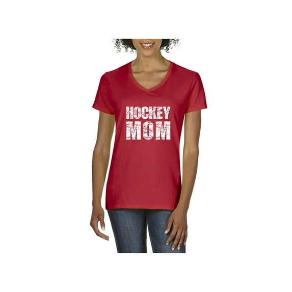 Women's T-Shirt V-Neck Short Sleeve - Hockey Mom