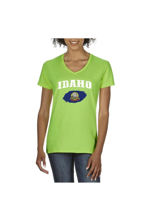 Women's T-Shirt V-Neck Short Sleeve - Idaho Flag