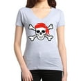 thumbnail image 1 of Women's T-Shirt V-Neck Short Sleeve - Jolly Roger Skull & Crossbones, 1 of 5