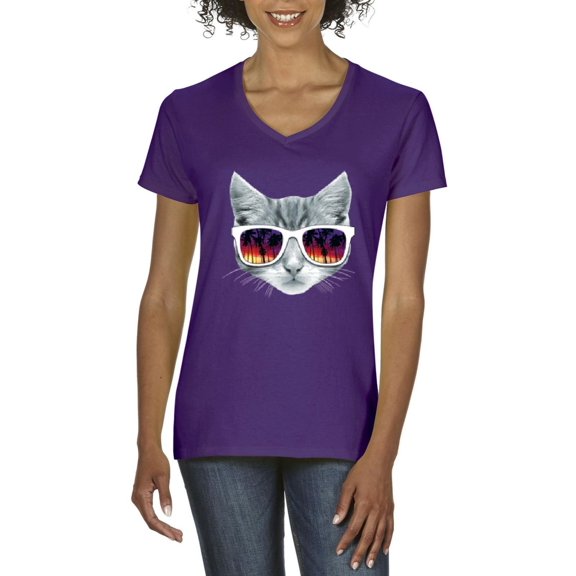Women's T-Shirt V-Neck Short Sleeve - Kitty