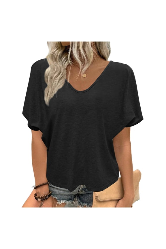 Women's T-Shirt V-Neck Short Sleeve Loose Fit Casual Top Solid Color Everyday Wear Office Casual Versatile Blouse