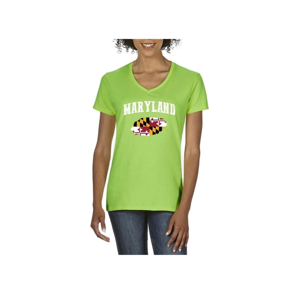 Women's T-Shirt V-Neck Short Sleeve - Maryland Flag