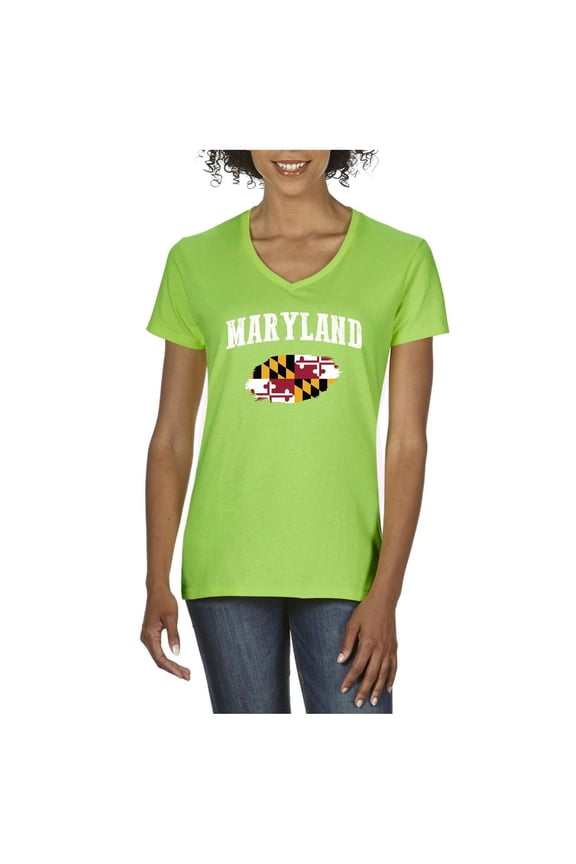 Women's T-Shirt V-Neck Short Sleeve - Maryland Flag