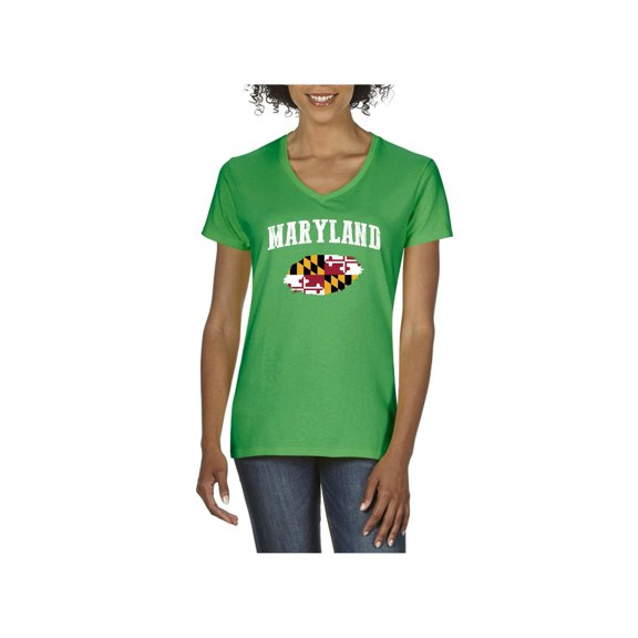 Women's T-Shirt V-Neck Short Sleeve - Maryland Flag