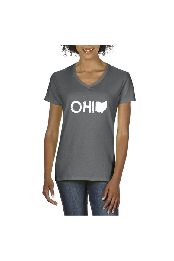 Women's T-Shirt V-Neck Short Sleeve - Ohio Map