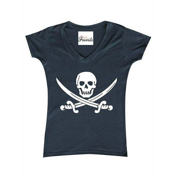 Women's T-Shirt V-Neck Short Sleeve - Pirate Flag