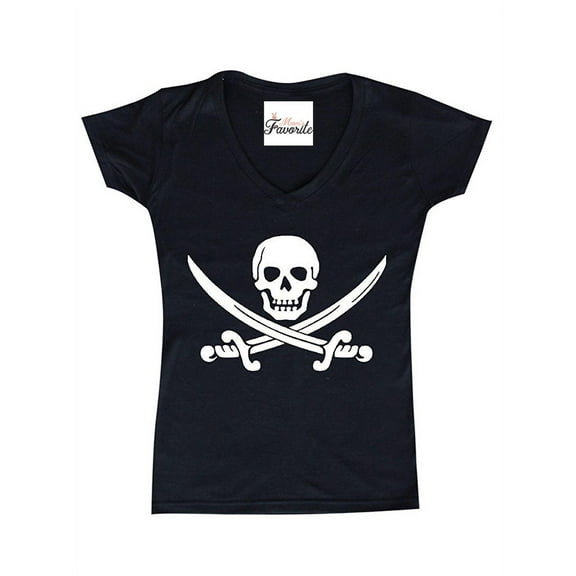 Women's T-Shirt V-Neck Short Sleeve - Pirate Flag