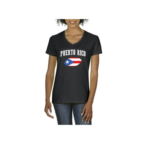 Women's T-Shirt V-Neck Short Sleeve - Puerto Rico Flag