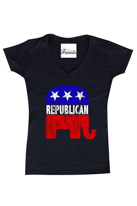 Women's T-Shirt V-Neck Short Sleeve - Republican Elephant
