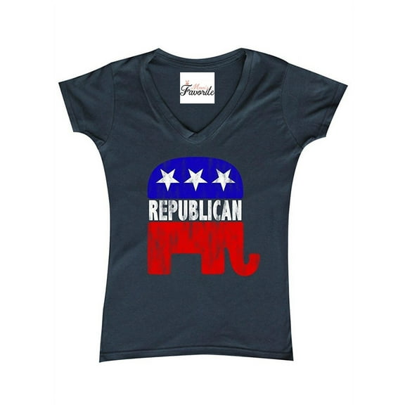 Women's T-Shirt V-Neck Short Sleeve - Republican Elephant