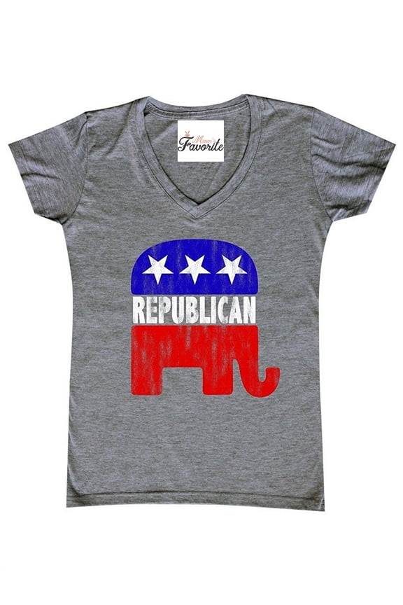 Women's T-Shirt V-Neck Short Sleeve - Republican Elephant
