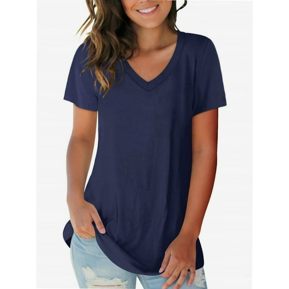 Women's T Shirt V-Neck Short Sleeve Shirt Classic-Fit Casual Breathable Tee Summer Basic Tops