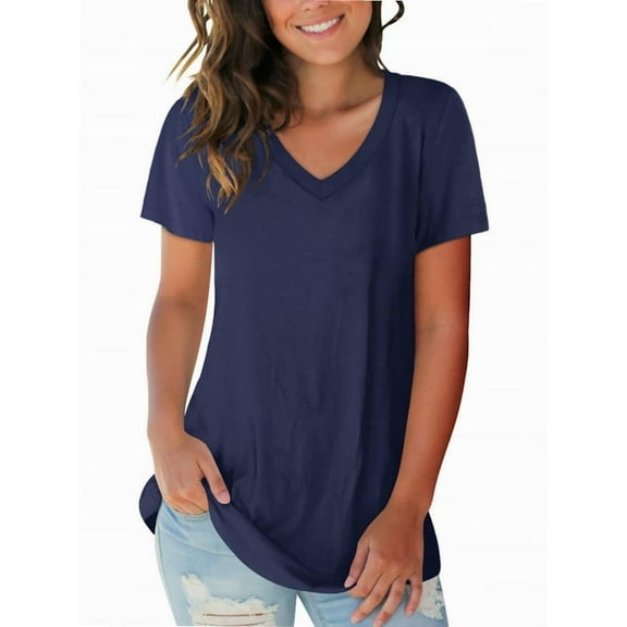 Women's T Shirt V-Neck Short Sleeve Shirt Classic-Fit Casual Breathable Tee Summer Basic Tops