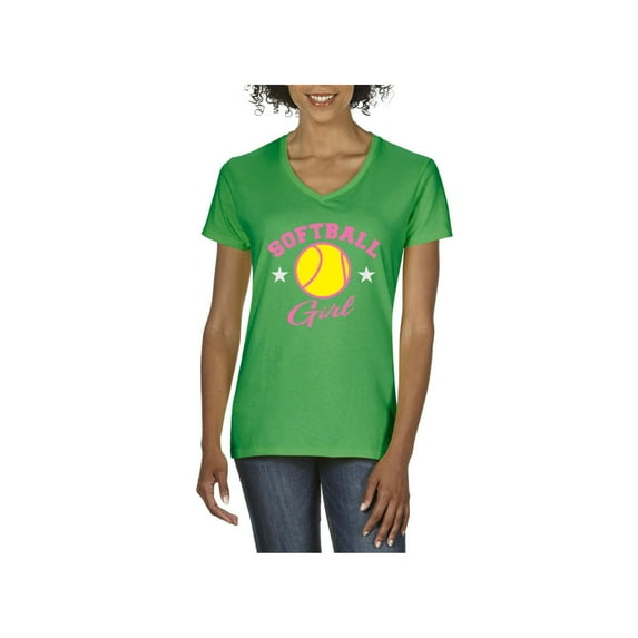Women's T-Shirt V-Neck Short Sleeve - Softball Girl