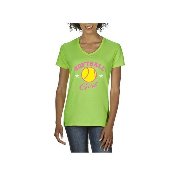 Women's T-Shirt V-Neck Short Sleeve - Softball Girl