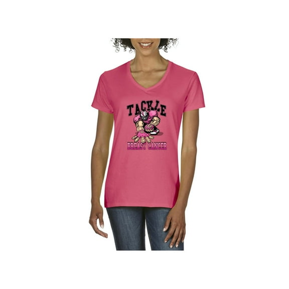 Women's T-Shirt V-Neck Short Sleeve - Tackle Breast Cancer