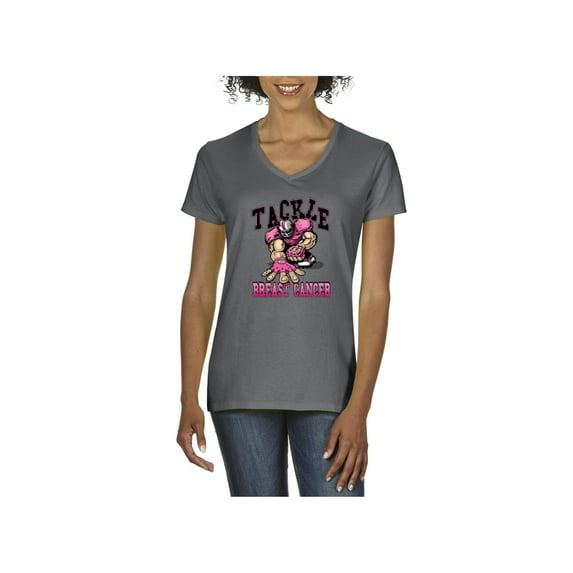 Women's T-Shirt V-Neck Short Sleeve - Tackle Breast Cancer
