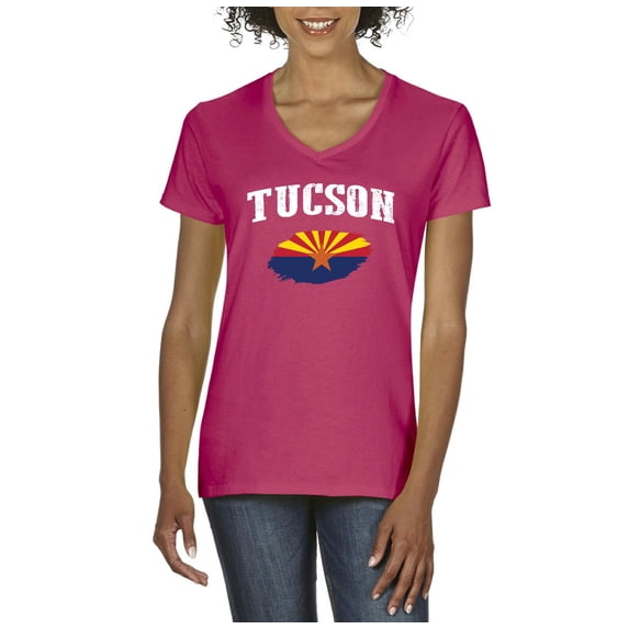 Women's T-Shirt V-Neck Short Sleeve - Tucson Arizona Flag