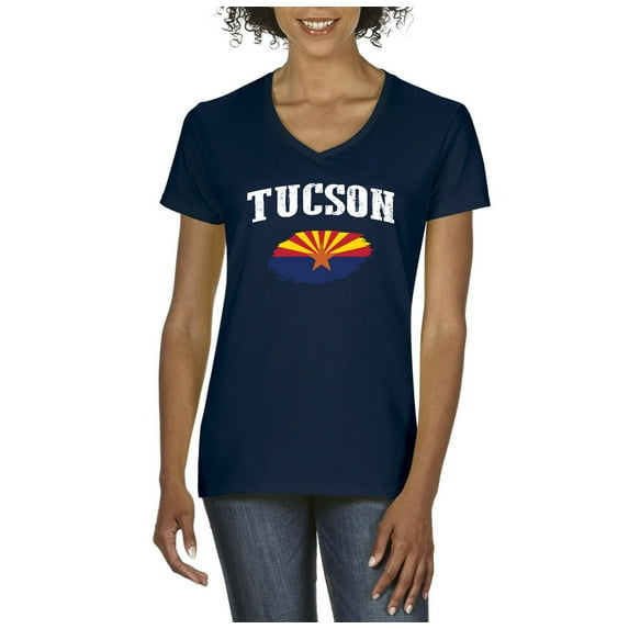 Women's T-Shirt V-Neck Short Sleeve - Tucson Arizona Flag