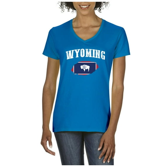 Women's T-Shirt V-Neck Short Sleeve - Wyoming Flag