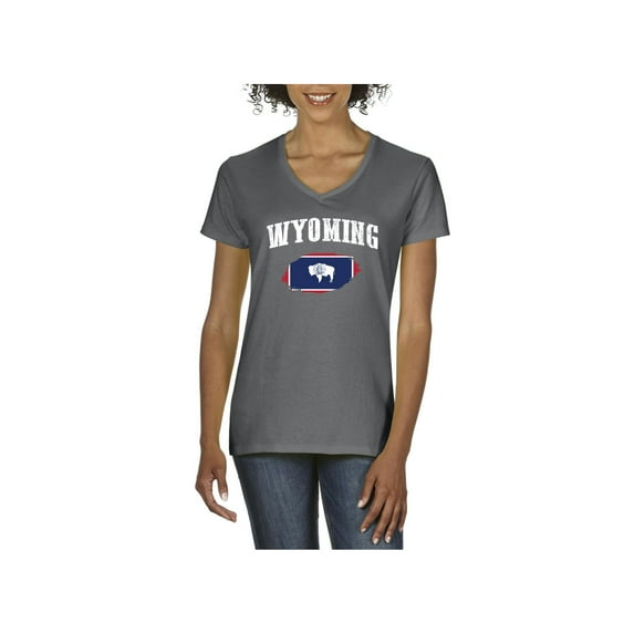 Women's T-Shirt V-Neck Short Sleeve - Wyoming Flag