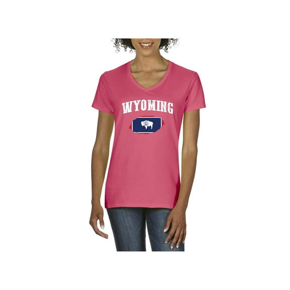 Women's T-Shirt V-Neck Short Sleeve - Wyoming Flag