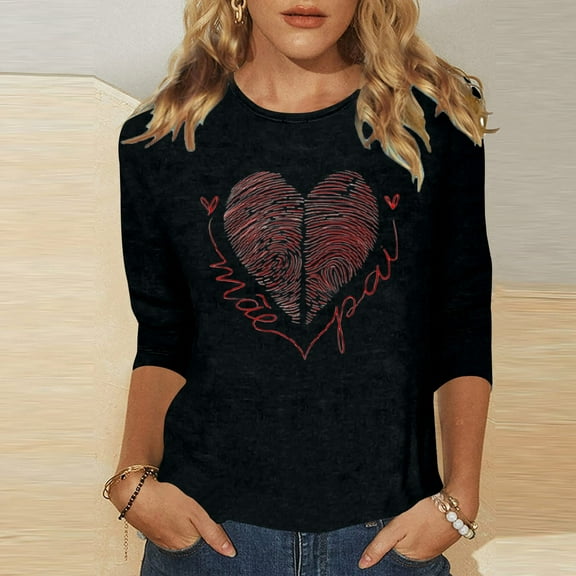 Women's T-Shirt Valentine's Day Print Casual Crew Neck Loose 3/4 Sleeve Quarter Sleeve Polyester Spandex Soft Comfortable Fashionable Daily Wear Outdoor Activity Suitable
