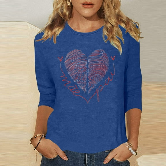 Women's T-Shirt Valentine's Day Print Casual Crew Neck Loose 3/4 Sleeve Quarter Sleeve Polyester Spandex Soft Comfortable Fashionable Daily Wear Outdoor Activity Suitable