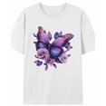 thumbnail image 1 of Women's T-Shirt Vintage Dreamy Purple Butterfly Wings Rose Short Sleeve Casual Tee Classic Crew Neck T Shirt for Women White, M, 1 of 7
