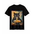 thumbnail image 1 of Women's T-Shirt Vintage Japanese Cat Funny Black Cat Eat Ramen Short Sleeve Casual Tee Classic Crew Neck T Shirt for Women Black, XL, 1 of 7