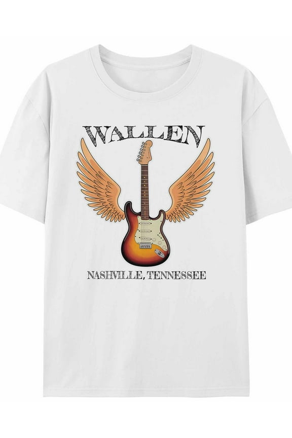 Women's T-Shirt WALLEN NASHVILLE,TENNESSEE Guitar Wings Short Sleeve Casual Tee Classic Crew Neck T Shirt for Women White, XL