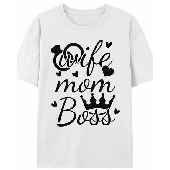 Women's T-Shirt Wife Mom Boss Crown Simple Short Sleeve Casual Tee Classic Crew Neck T Shirt for Women White, XL