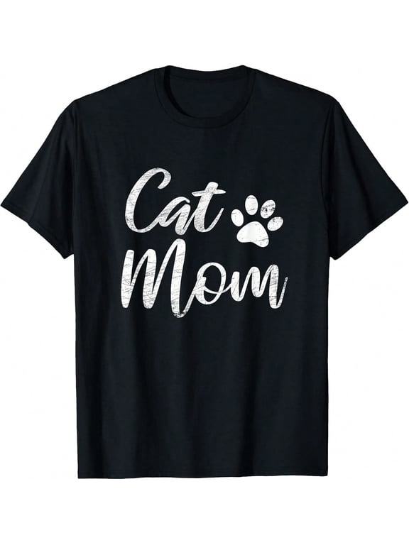 Women's T-Shirt With " CAT MOM" Lettering, Cat Lover T-Shirt
