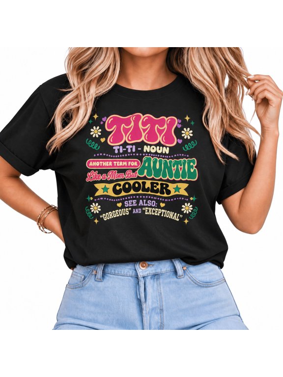 Women's T Shirt with Titi Ti-Ti Noun Another Graphic, Short Sleeved Casual Cotton Black Tees