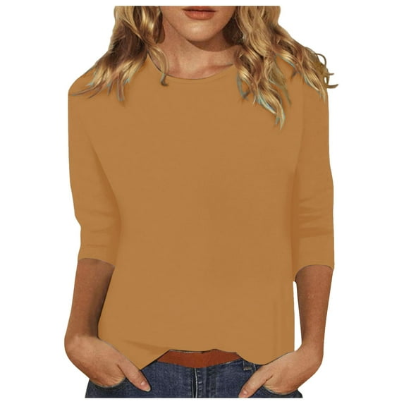 Women's T-Shirts 3/4 Length Sleeve Casual Loose Fit Crewneck Tunic Tops for Stylish Comfort