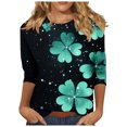 thumbnail image 1 of Women's T Shirts 3/4 Sleeve Plant Printed Tees Graphic Loose Summer Tops Black M, 1 of 5