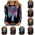 thumbnail image 1 of Women's T Shirts 3/4 Sleeve Tees Halloween Skeleton Print Neck T Shirt Top, 1 of 5