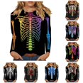 thumbnail image 1 of Women's T Shirts 3/4 Sleeve Tees Halloween Skeleton Print Neck T Shirt Top, 1 of 5