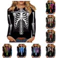 thumbnail image 1 of Women's T Shirts 3/4 Sleeve Tees Halloween Skeleton Print Neck T Shirt Top, 1 of 5