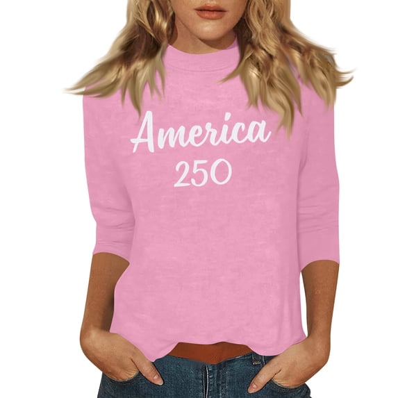 Women's T-Shirts America 250 Patriotic We The People Graphic Crew Neck 3/4 Sleeve Top