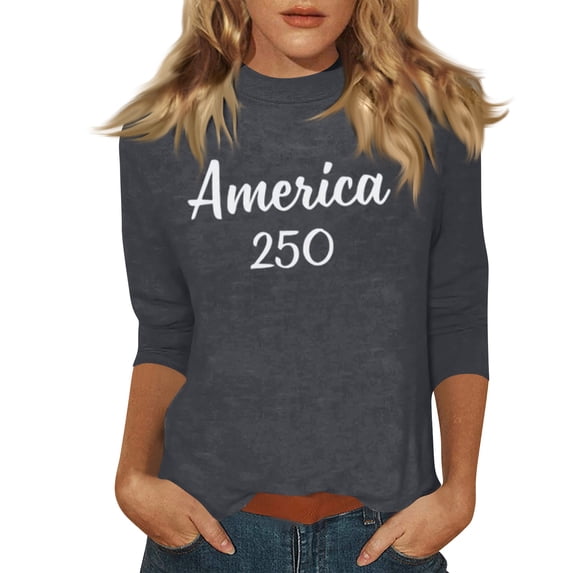 Women's T-Shirts America 250 Patriotic We The People Graphic Crew Neck 3/4 Sleeve Top