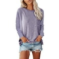 thumbnail image 1 of Women's T Shirts Autumn Winter Crew Neck Pocket Split Long Sleeve Casual Loose Top T Shirt For Woman Tops For Women, 1 of 6