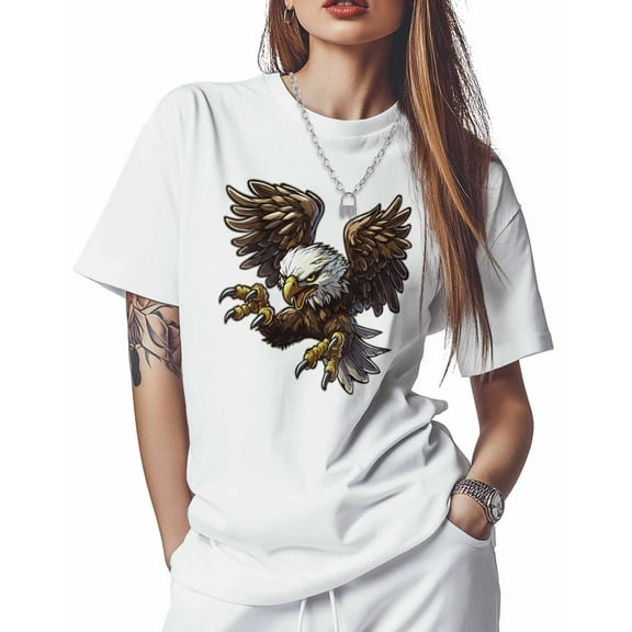 Women's T-Shirts, Bald Eagle Animal Vintage Cotton Crewneck Tee Short Sleeve Casual Tops Loose Graphic T-Shirt White, XL