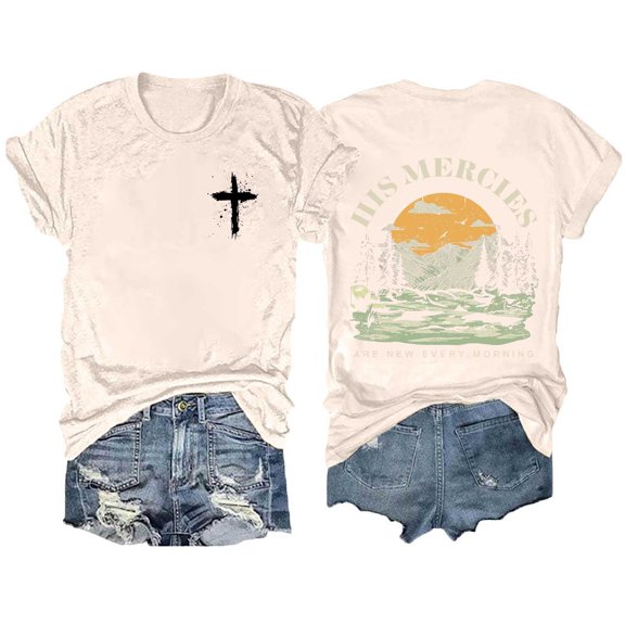 Women's T-Shirts Basic Tops Printed Round Neck Solid Color Short Sleeved 2025 Fall Outfits