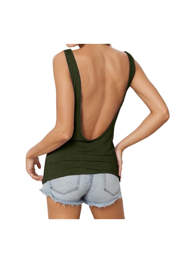 Women's T-Shirts Basic Tops Solid Halter Open Back Vest Workout Athletic Sports Yoga Tank Summer Clothes Black